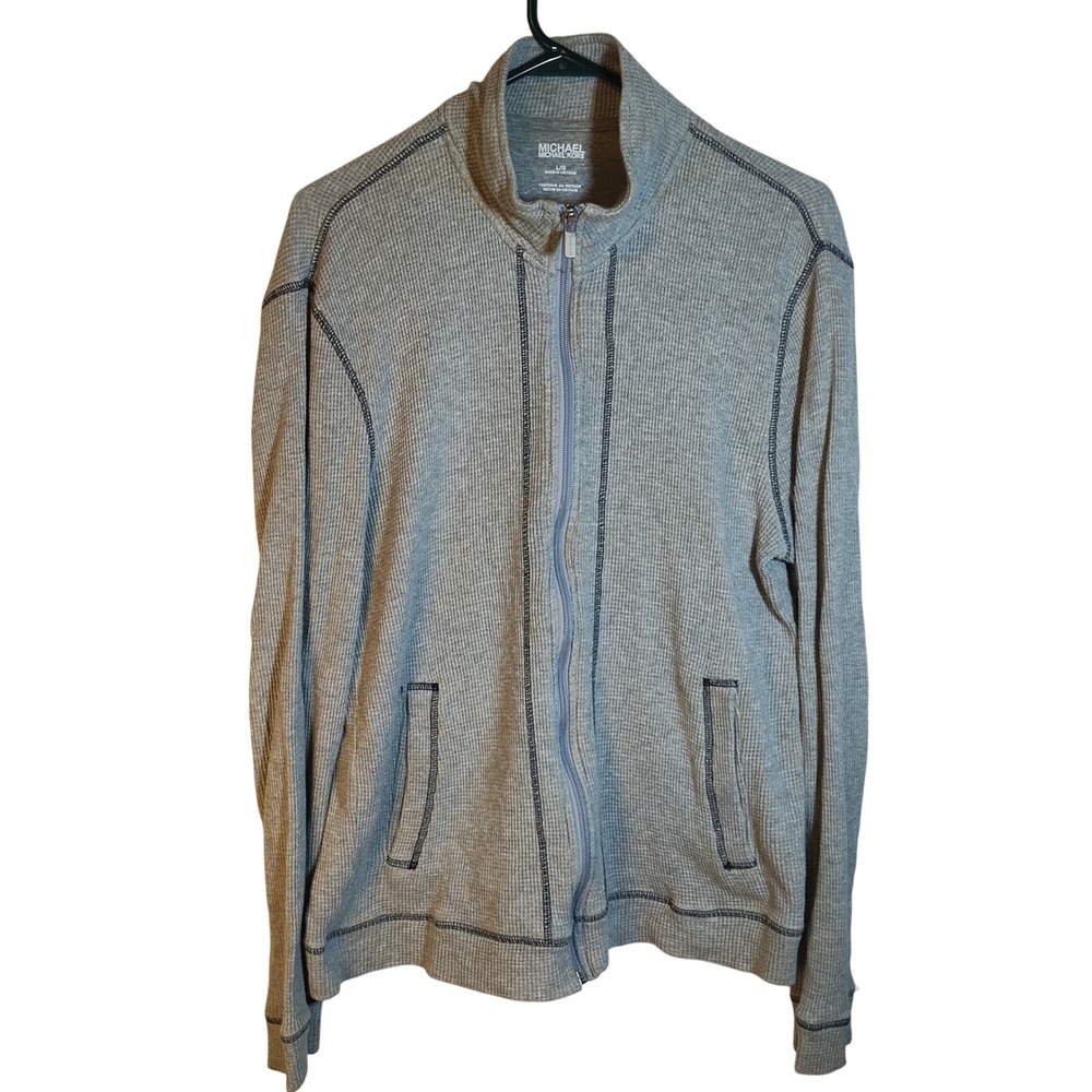 Michael Kors Gray‎ Waffle Knit Zip Up Jacket Mock Neck Women's Lg Layering